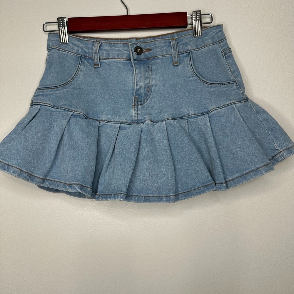 90s Y2K Denim Micro Mini Bootie Skort Skater XS Pleated